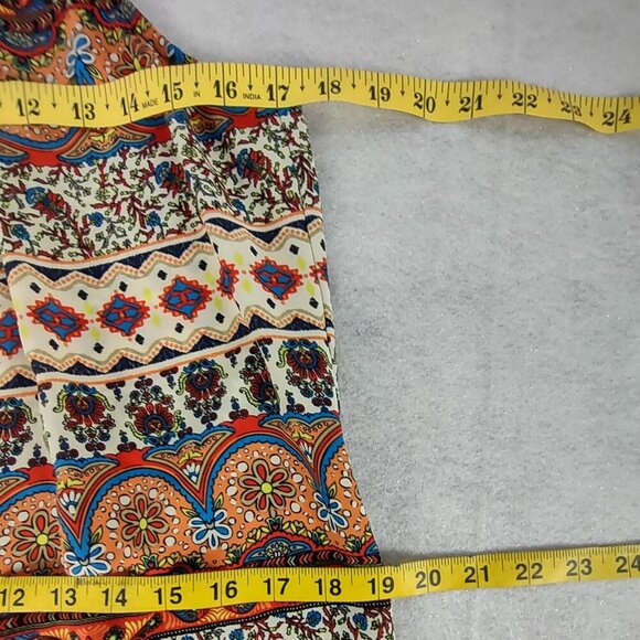 A. Byer Sleeveless Boho Print Shift Dress Navy Trim Keyhole Back Size M - Picture 10 of 13